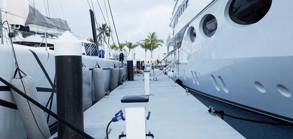 Superyacht pontoon in the Maldives manufactured by Inland and Coastal Marina Systems